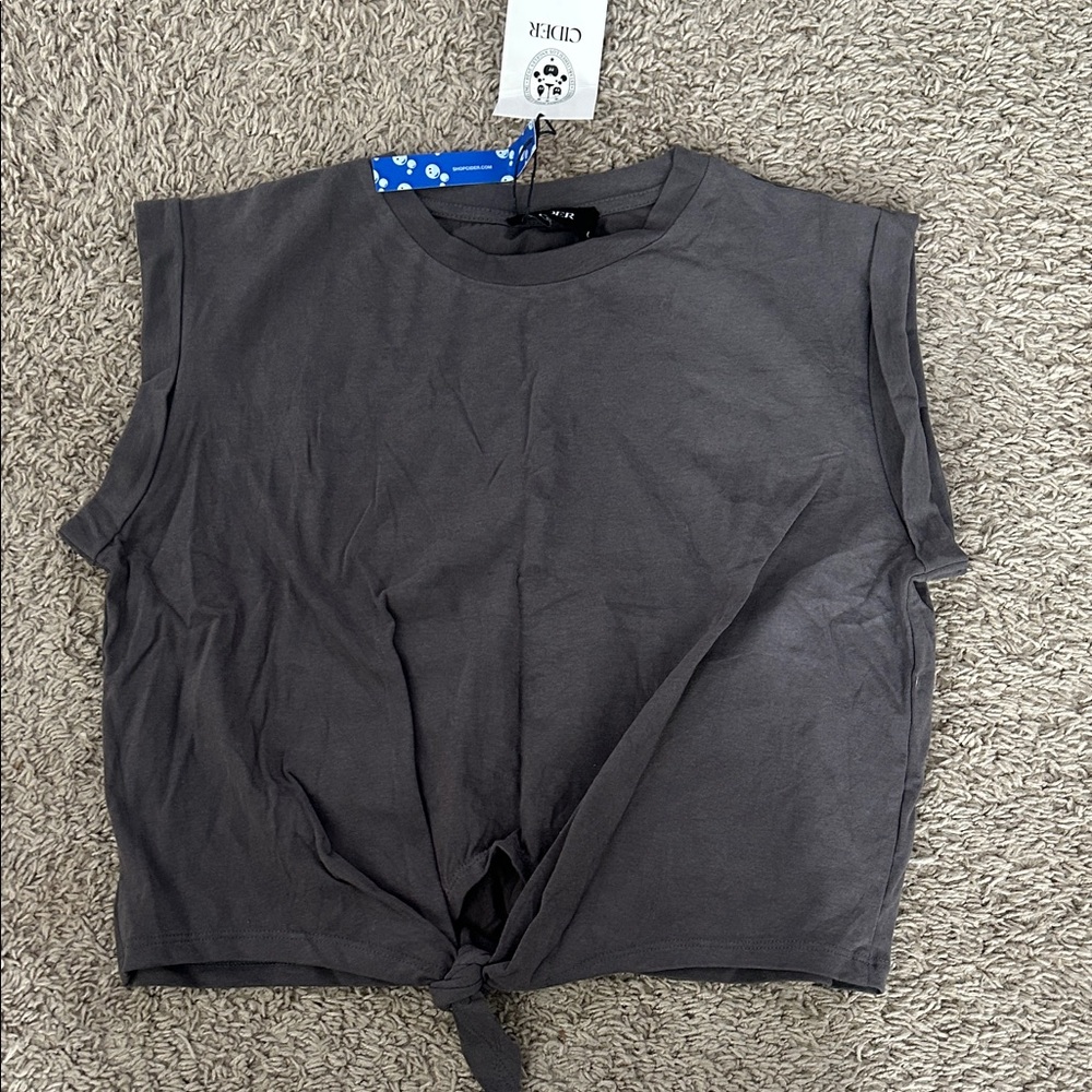 Cider Charcoal Tie-Front Crop Top
